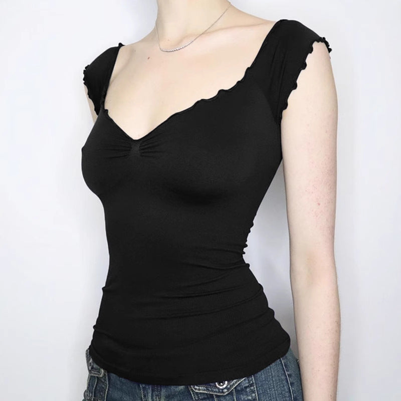 V-neck short sleeved T-shirt women's slim fit and versatile top