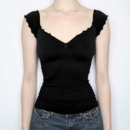 V-neck short sleeved T-shirt women's slim fit and versatile top