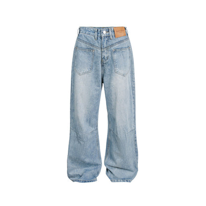 Deconstructed Casual Straight Leg Jeans