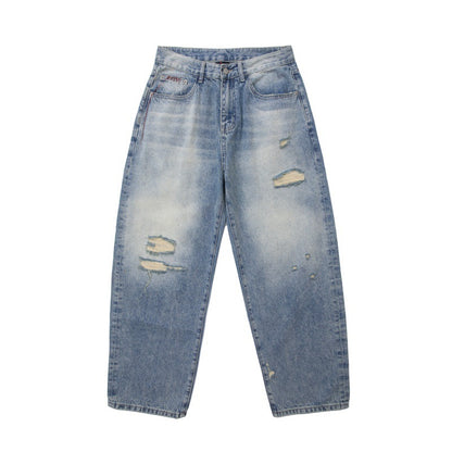 Heavy Washed Fleece Distressed Loose Casual Jeans Men