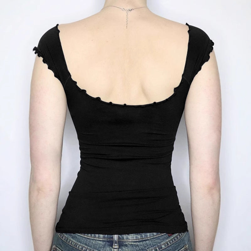 V-neck short sleeved T-shirt women's slim fit and versatile top