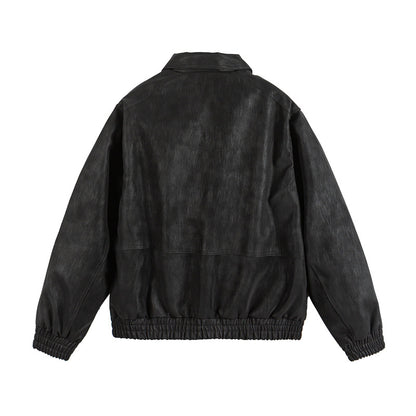 Solid Color Simple Large Pocket Couple Loose Versatile PU Leather Jacket