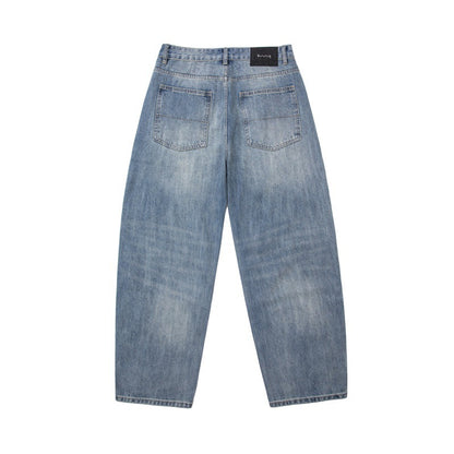 Patchwork Ripped Washed Denim Pants Men Casual All-Match Vintage Look