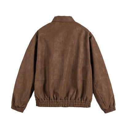 Solid Color Simple Large Pocket Couple Loose Versatile PU Leather Jacket