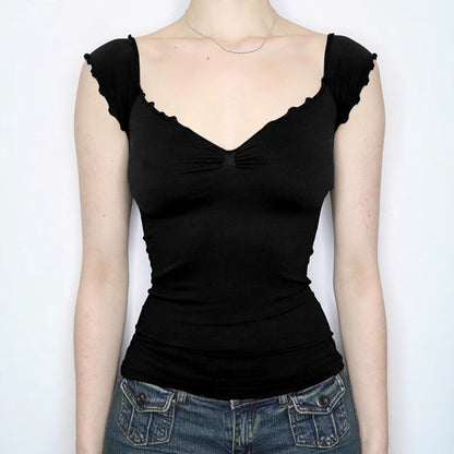 V-neck short sleeved T-shirt women's slim fit and versatile top